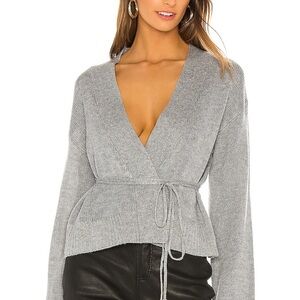 Lovers + Friends Gray Wrap Tie-Belt Women’s Sweater